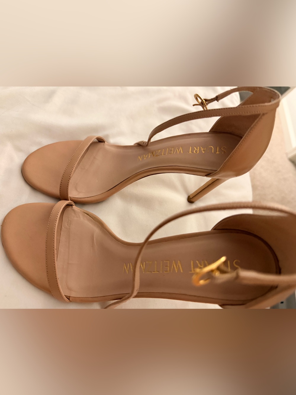 Stuart Weitzman Tan Nude Leather Ankle-Strap Stiletto Sandals - Picture 3 of 5
